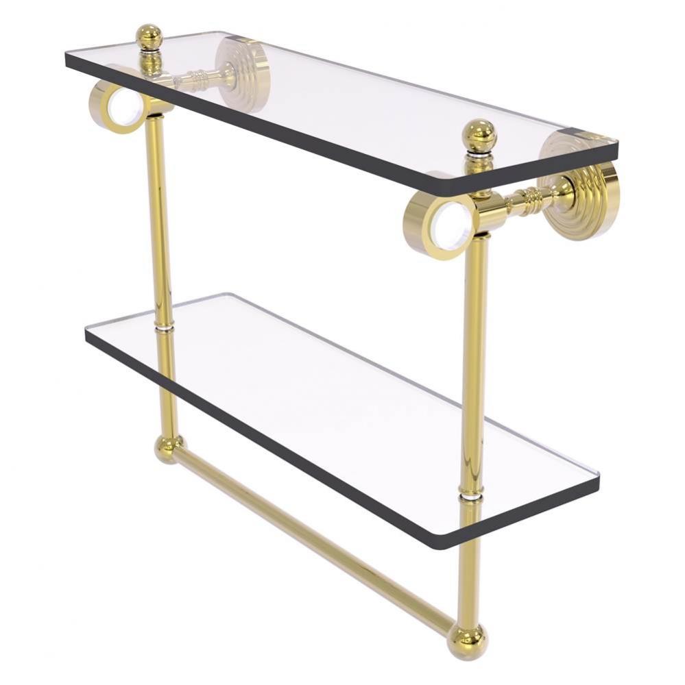 Pacific Grove Collection 16 Inch Double Glass Shelf with Towel Bar - Unlacquered Brass