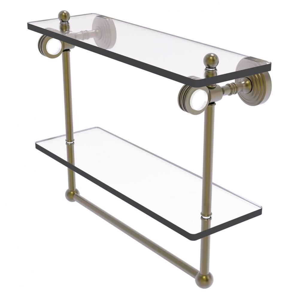 Pacific Grove Collection 16 Inch Double Glass Shelf with Towel Bar and Dotted Accents - Antique Br