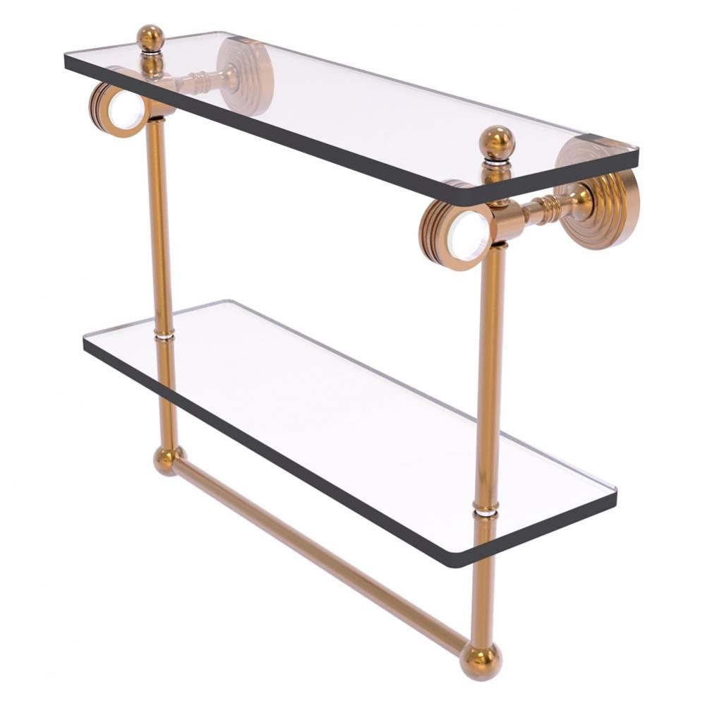 Pacific Grove Collection 16 Inch Double Glass Shelf with Towel Bar and Dotted Accents - Brushed Br