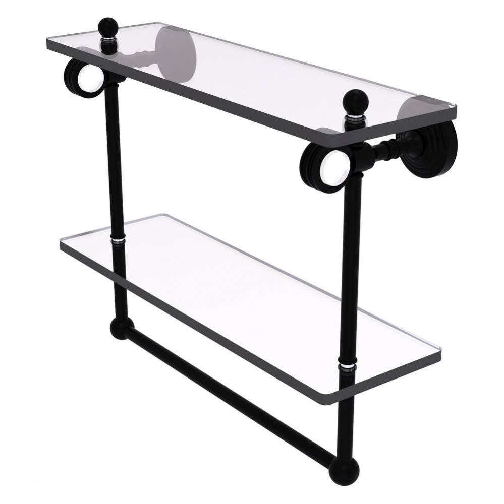 Pacific Grove Collection 16 Inch Double Glass Shelf with Towel Bar and Dotted Accents - Matte Blac