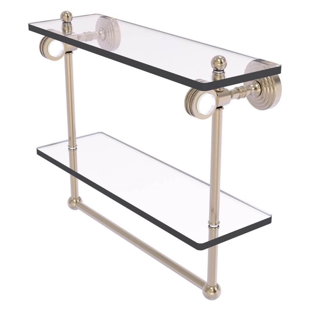 Pacific Grove Collection 16 Inch Double Glass Shelf with Towel Bar and Dotted Accents - Antique Pe