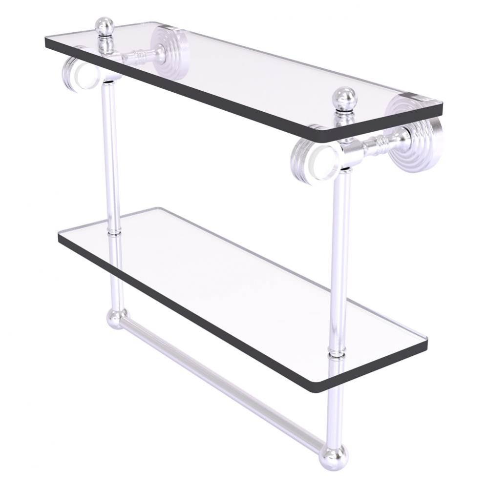 Pacific Grove Collection 16 Inch Double Glass Shelf with Towel Bar and Dotted Accents - Satin Chro