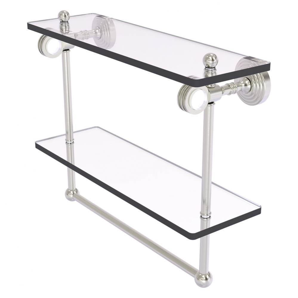 Pacific Grove Collection 16 Inch Double Glass Shelf with Towel Bar and Dotted Accents - Satin Nick