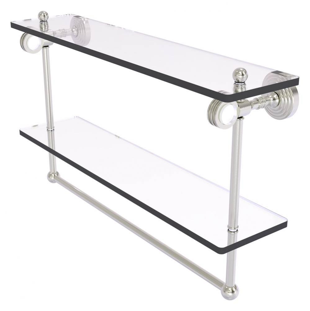 Pacific Grove Collection 22 Inch Double Glass Shelf with Towel Bar and Dotted Accents - Satin Nick