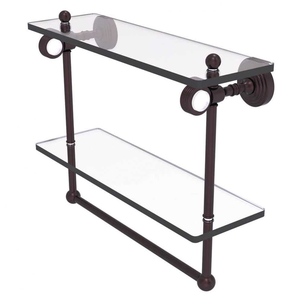 Pacific Grove Collection 16 Inch Double Glass Shelf with Towel Bar and Grooved Accents - Antique B