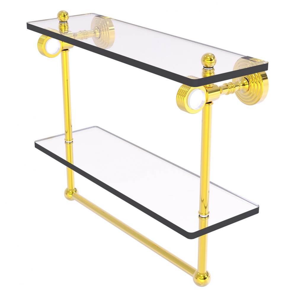 Pacific Grove Collection 16 Inch Double Glass Shelf with Towel Bar and Grooved Accents - Polished