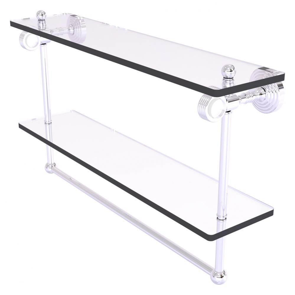 Pacific Grove Collection 22 Inch Double Glass Shelf with Towel Bar and Grooved Accents - Polished