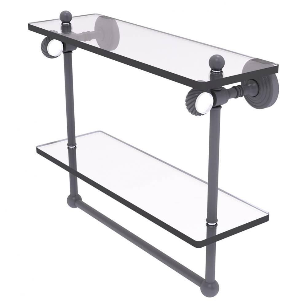Pacific Grove Collection 16 Inch Double Glass Shelf with Towel Bar and Twisted Accents - Matte Gra