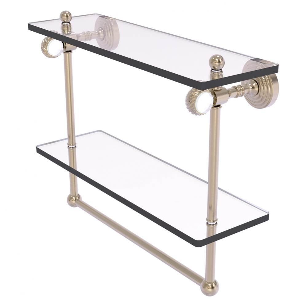Pacific Grove Collection 16 Inch Double Glass Shelf with Towel Bar and Twisted Accents - Antique P