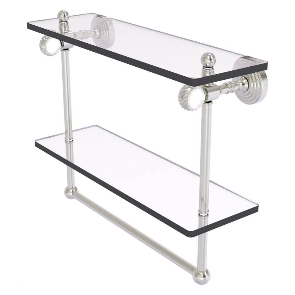 Pacific Grove Collection 16 Inch Double Glass Shelf with Towel Bar and Twisted Accents - Satin Nic