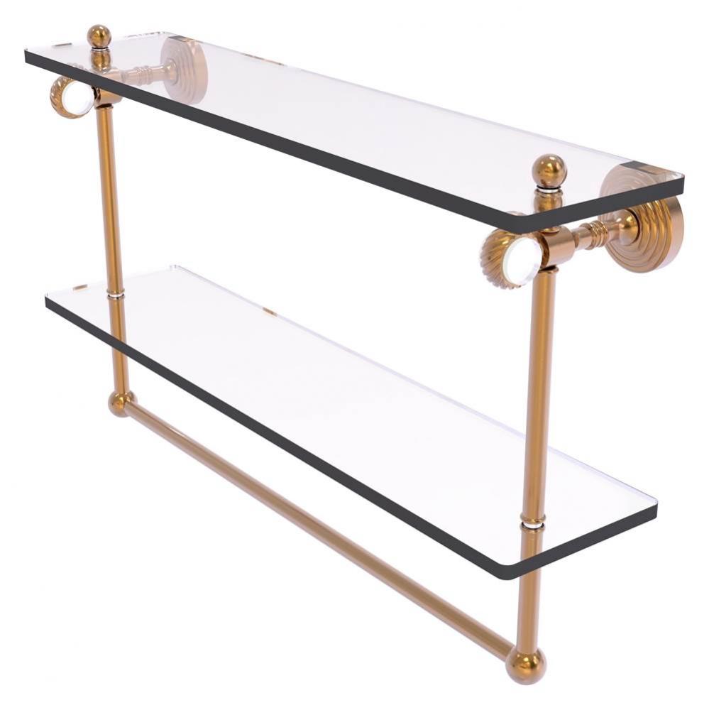 Pacific Grove Collection 22 Inch Double Glass Shelf with Towel Bar and Twisted Accents - Brushed B