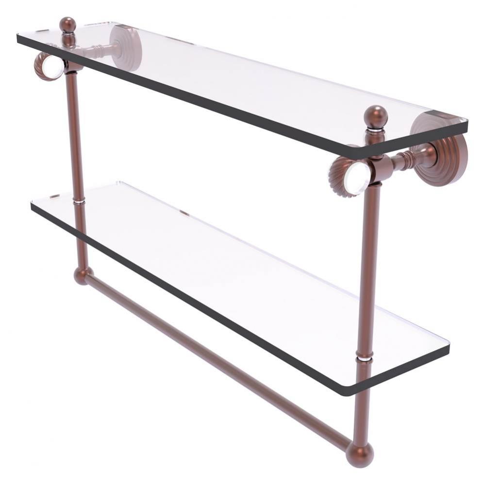 Pacific Grove Collection 22 Inch Double Glass Shelf with Towel Bar and Twisted Accents - Antique C