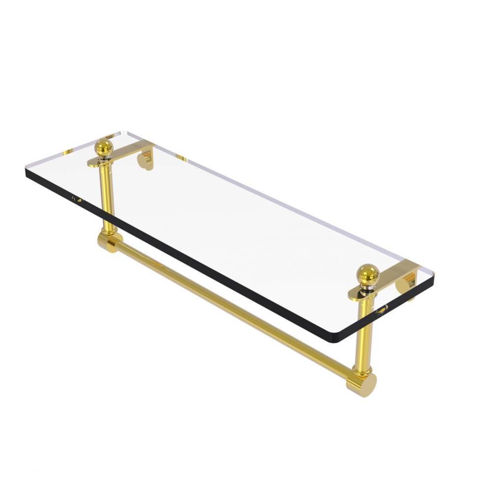 16 Inch Glass Vanity Shelf with Integrated Towel Bar
