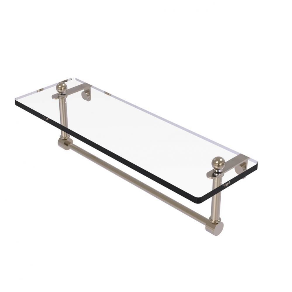 16 Inch Glass Vanity Shelf with Integrated Towel Bar