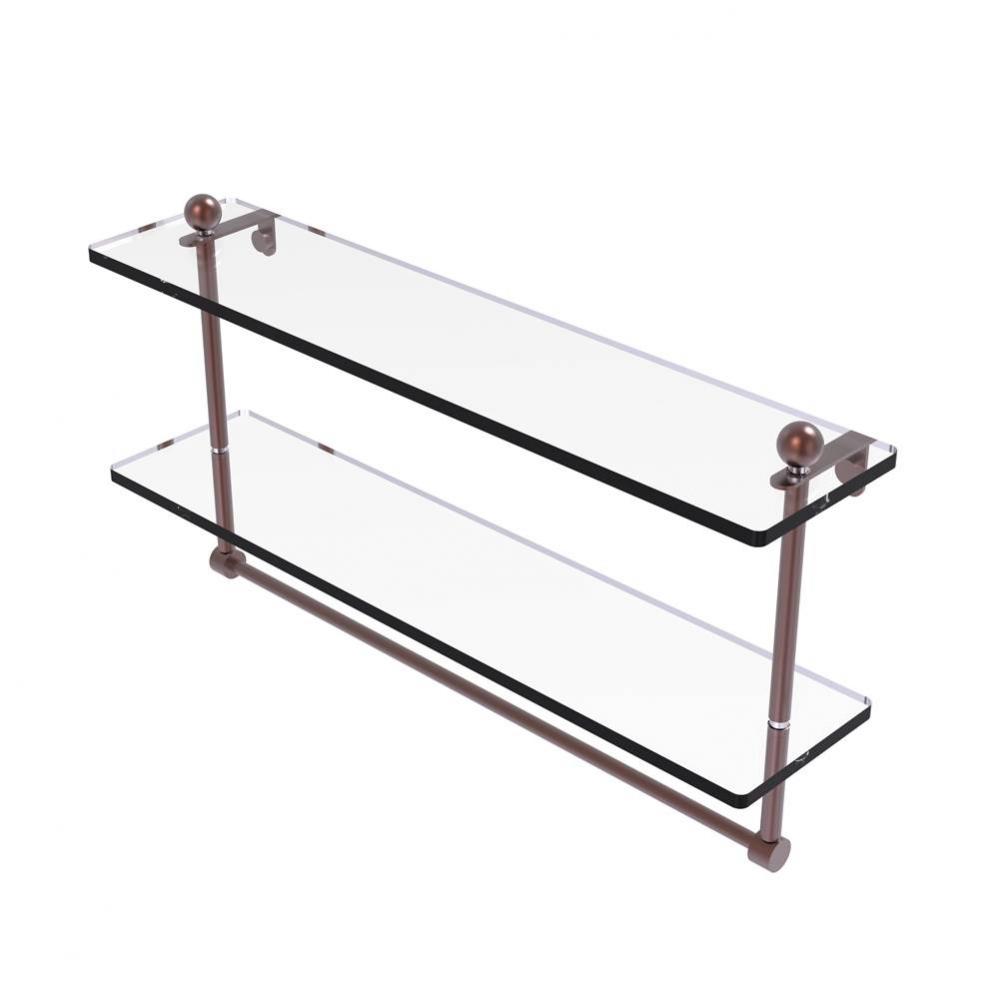 22 Inch Two Tiered Glass Shelf with Integrated Towel Bar