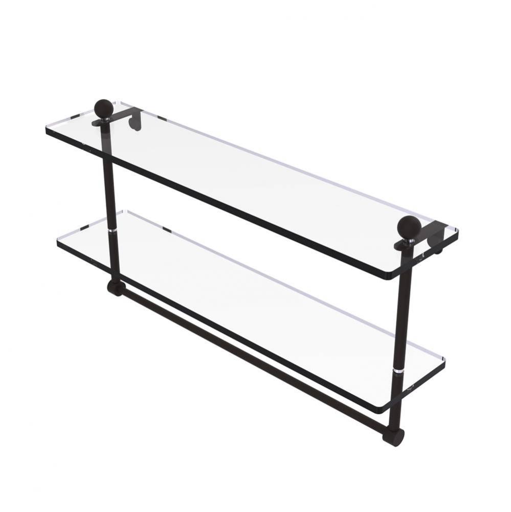 22 Inch Two Tiered Glass Shelf with Integrated Towel Bar