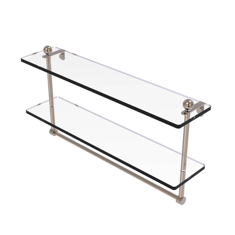 22 Inch Two Tiered Glass Shelf with Integrated Towel Bar