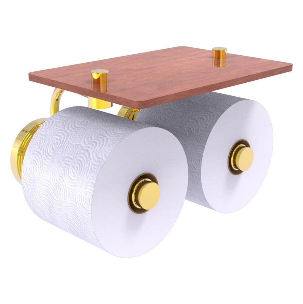 Prestige Regal Collection 2 Roll Toilet Paper Holder with Wood Shelf - Polished Brass