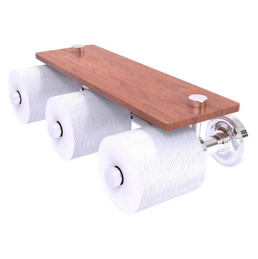Prestige Regal Collection Horizontal Reserve 3 Roll Toilet Paper Holder with Wood Shelf - Polished