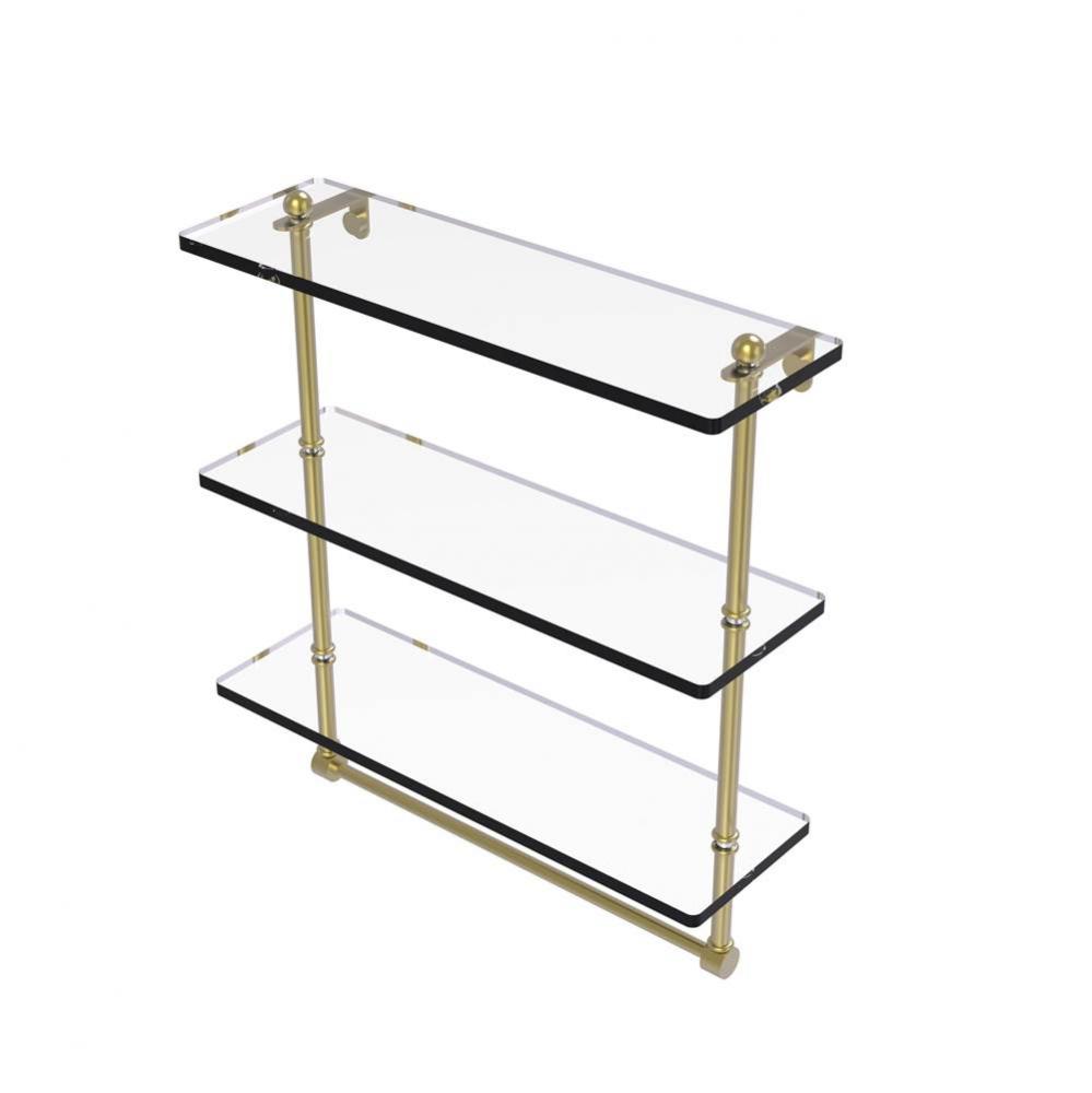 16 Inch Triple Tiered Glass Shelf with Integrated Towel Bar