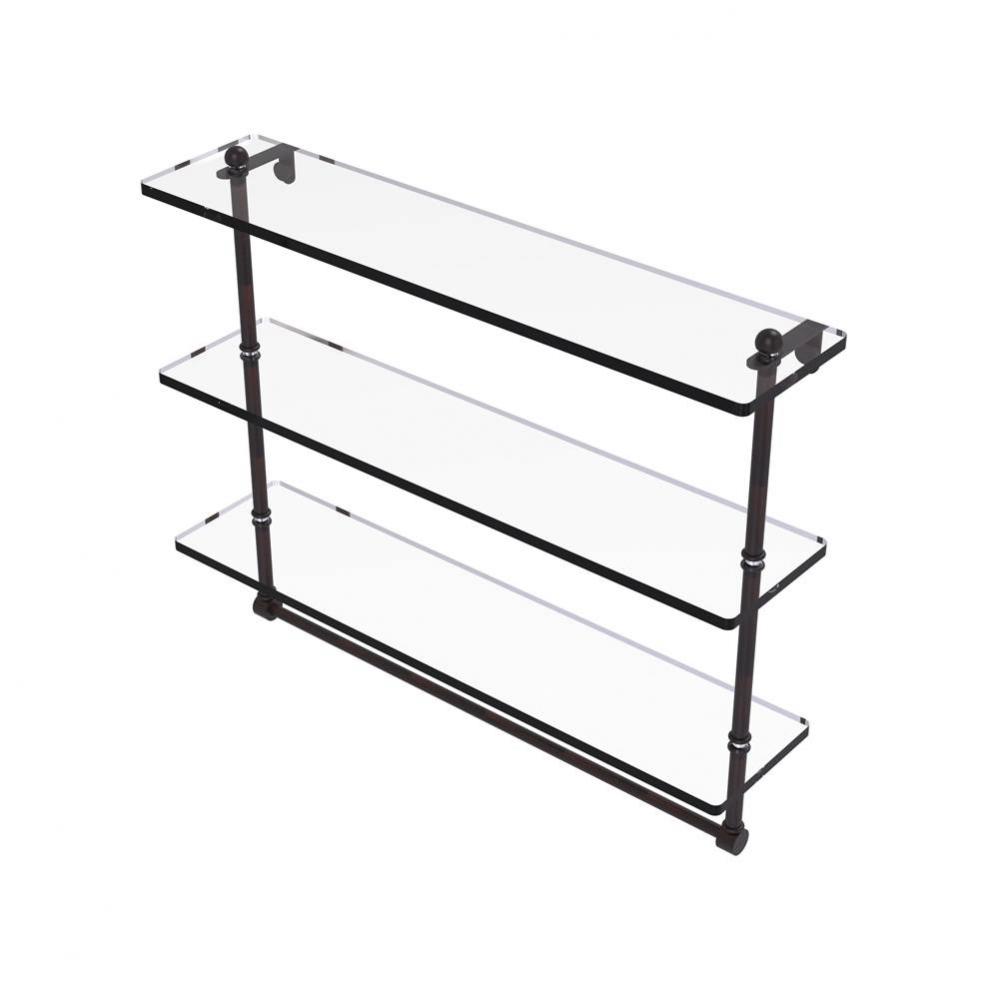 22 Inch Triple Tiered Glass Shelf with Integrated Towel Bar