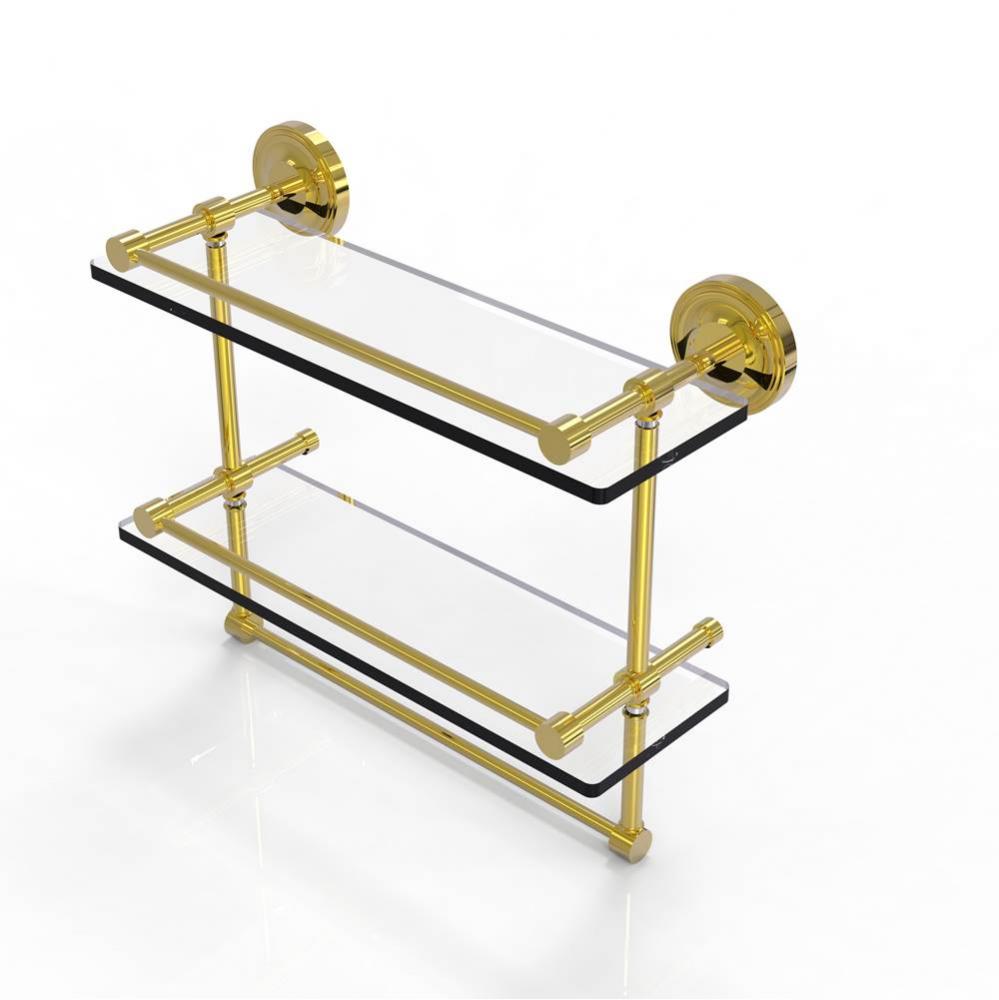 16 Inch Gallery Double Glass Shelf with Towel Bar