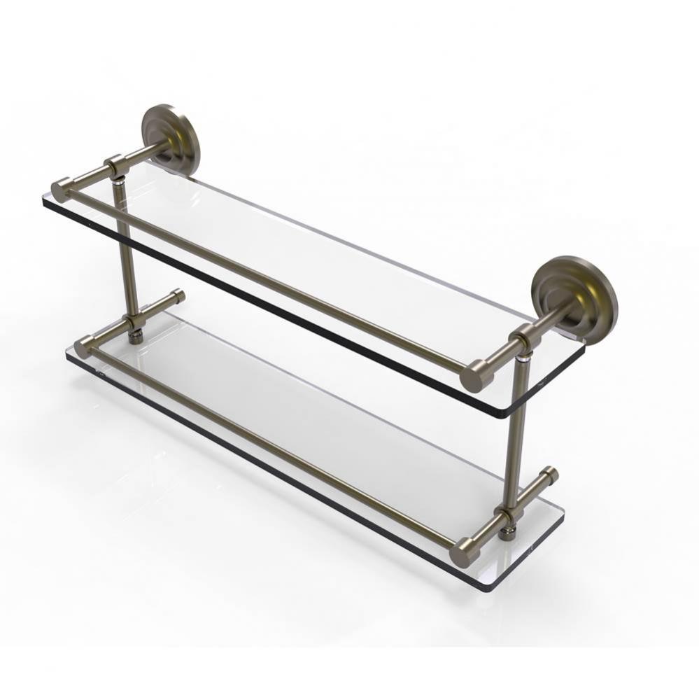 Que New 22 Inch Double Glass Shelf with Gallery Rail