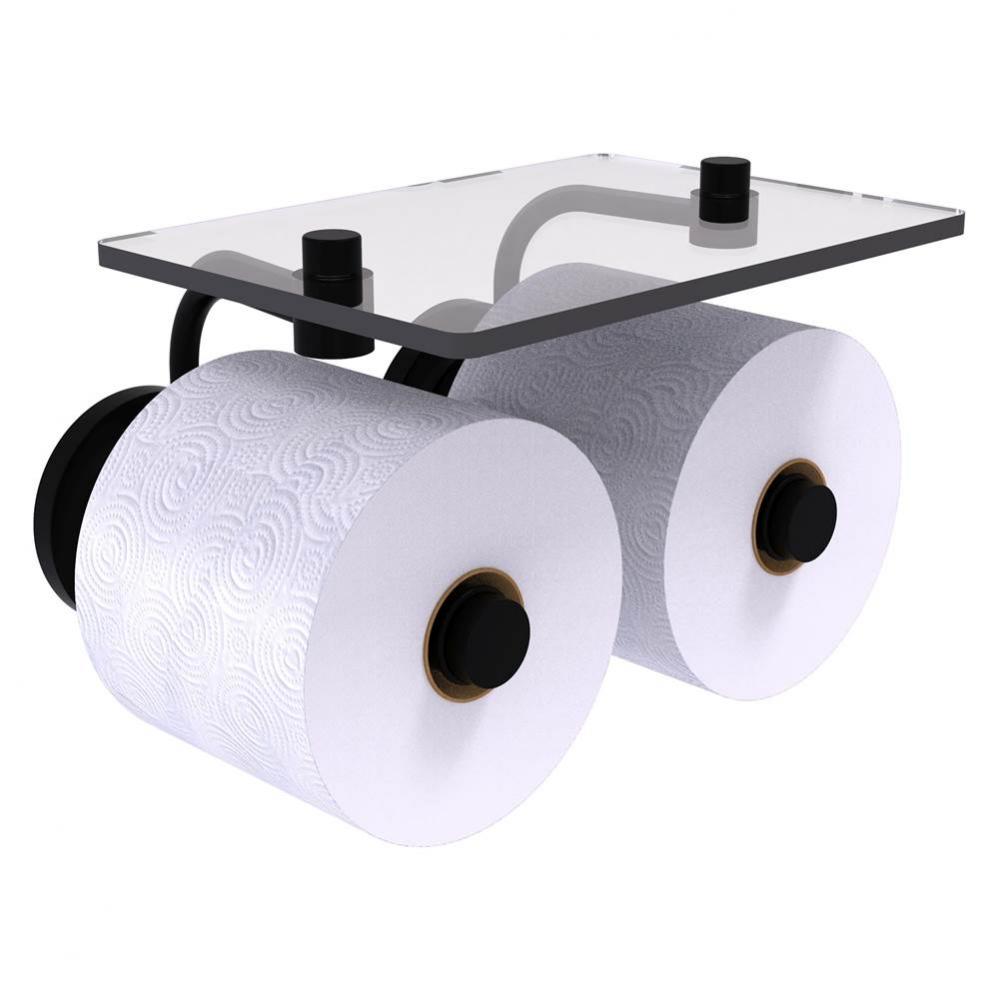 Que New Collection 2 Roll Toilet Paper Holder with Glass Shelf - Matte Black