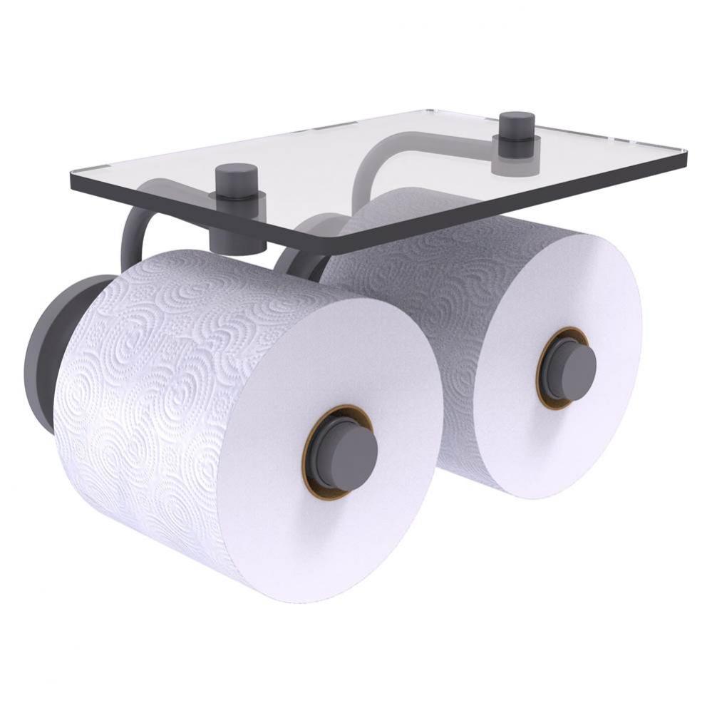 Que New Collection 2 Roll Toilet Paper Holder with Glass Shelf - Matte Gray