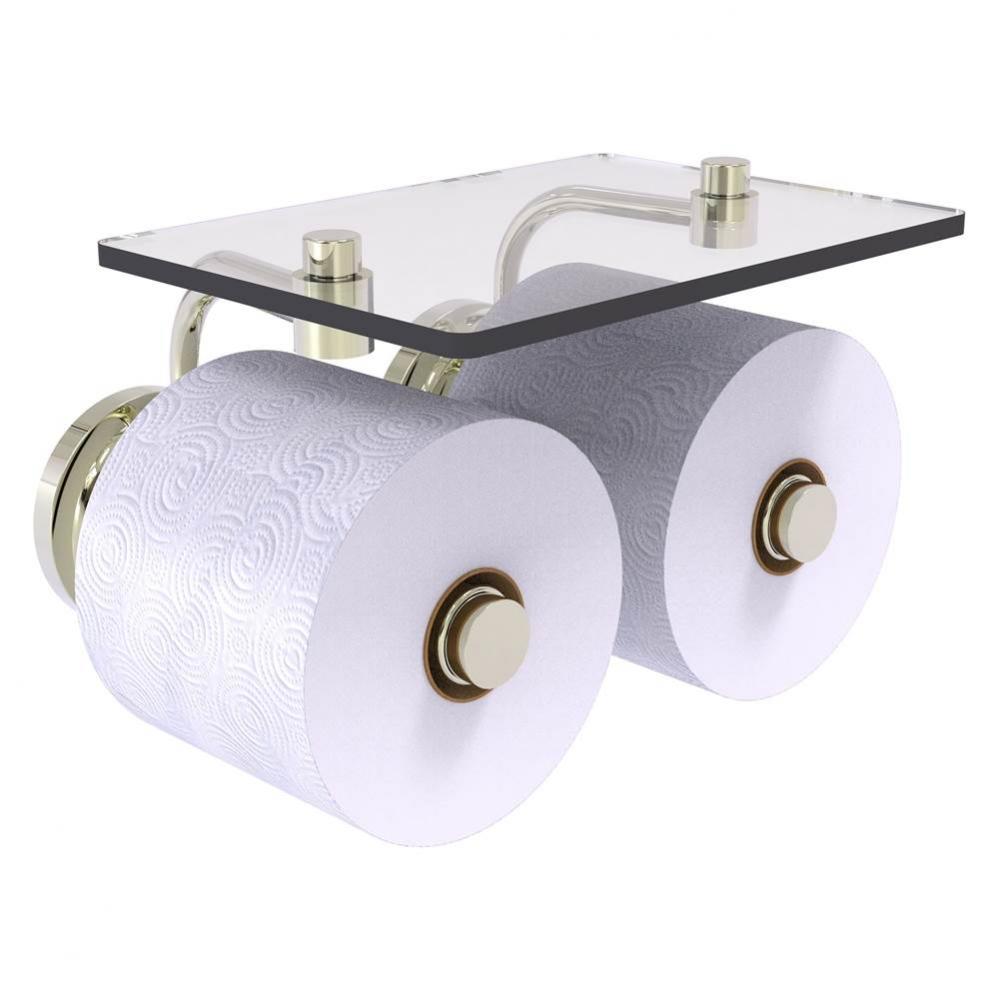 Que New Collection 2 Roll Toilet Paper Holder with Glass Shelf - Polished Nickel