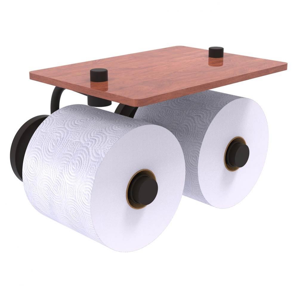 Que New Collection 2 Roll Toilet Paper Holder with Wood Shelf - Oil Rubbed Bronze