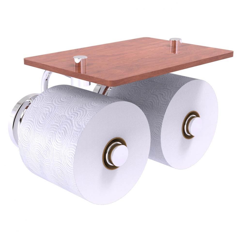 Que New Collection 2 Roll Toilet Paper Holder with Wood Shelf - Polished Chrome