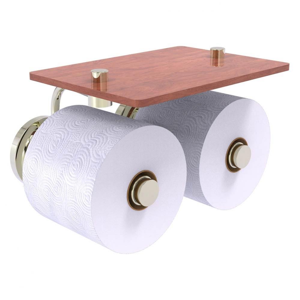 Que New Collection 2 Roll Toilet Paper Holder with Wood Shelf - Polished Nickel
