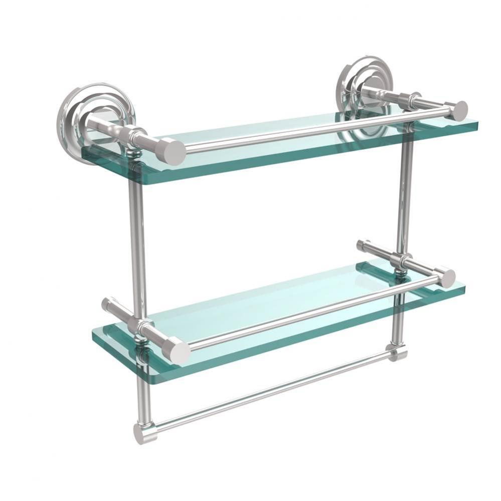 16 Inch Gallery Double Glass Shelf with Towel Bar