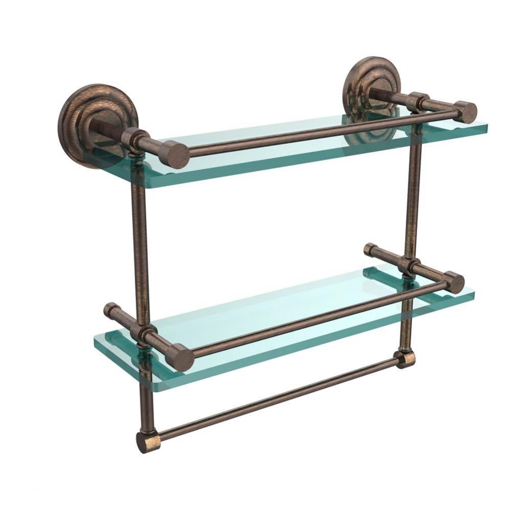 16 Inch Gallery Double Glass Shelf with Towel Bar