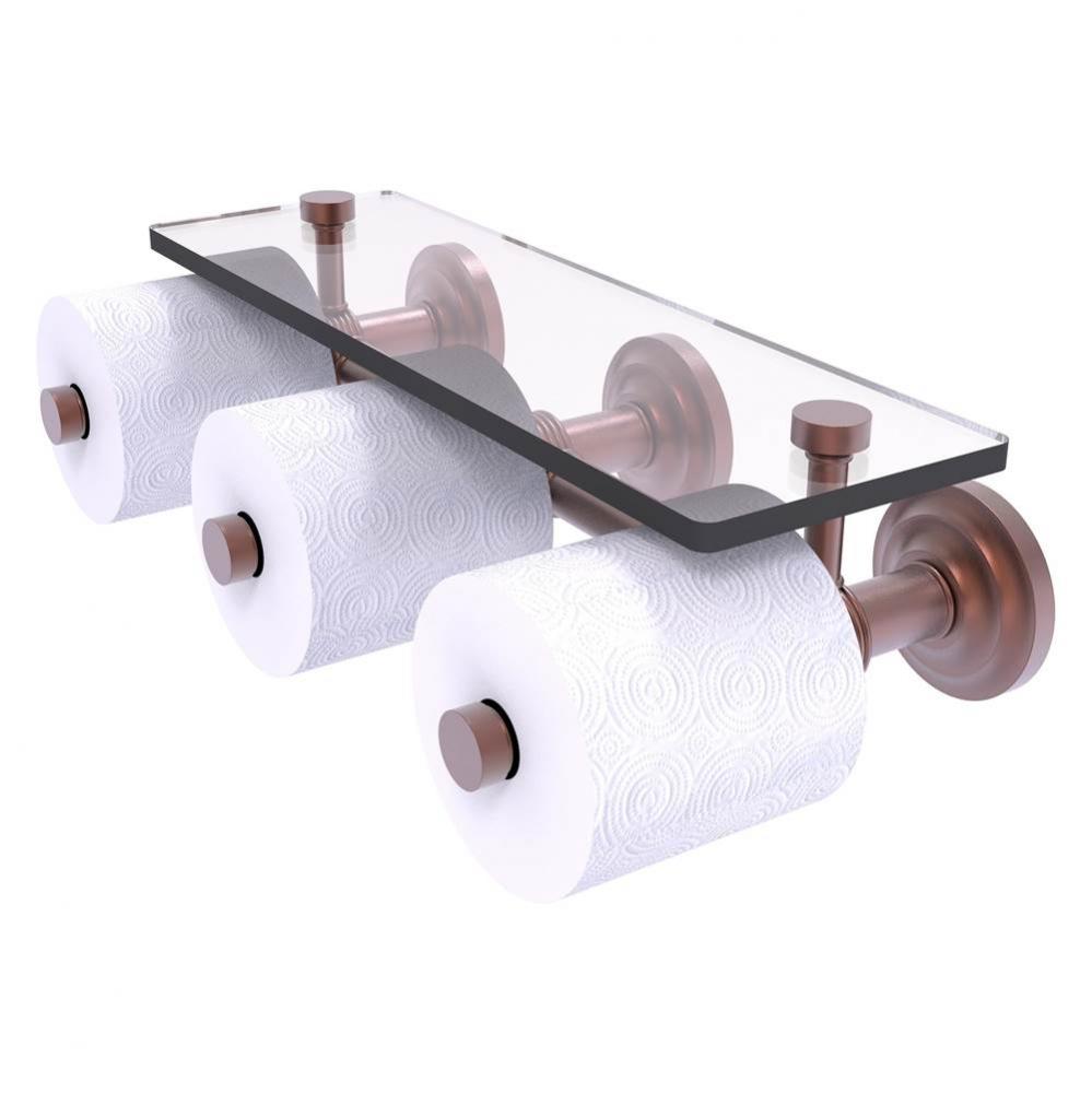 Que New Collection Horizontal Reserve 3 Roll Toilet Paper Holder with Glass Shelf - Antique Copper