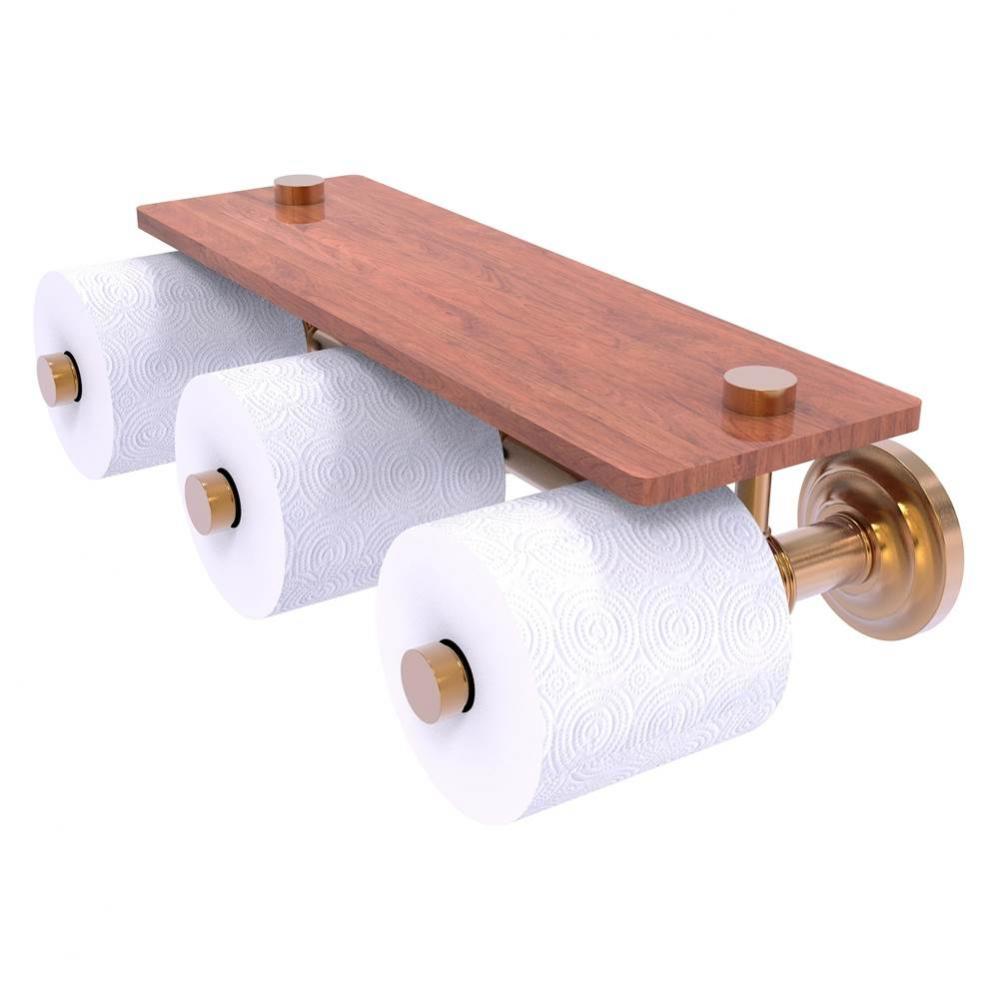 Que New Collection Horizontal Reserve 3 Roll Toilet Paper Holder with Wood Shelf - Brushed Bronze