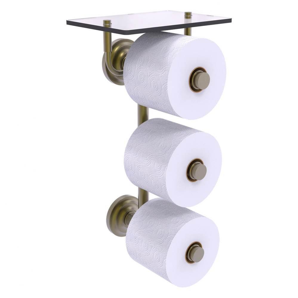 Que New Collection 3 Roll Toilet Paper Holder with Glass Shelf - Antique Brass