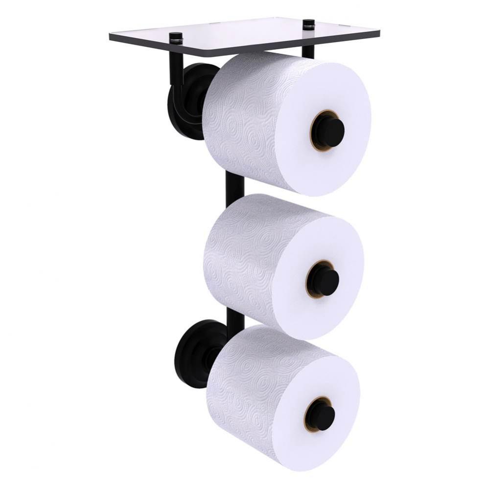 Que New Collection 3 Roll Toilet Paper Holder with Glass Shelf - Matte Black
