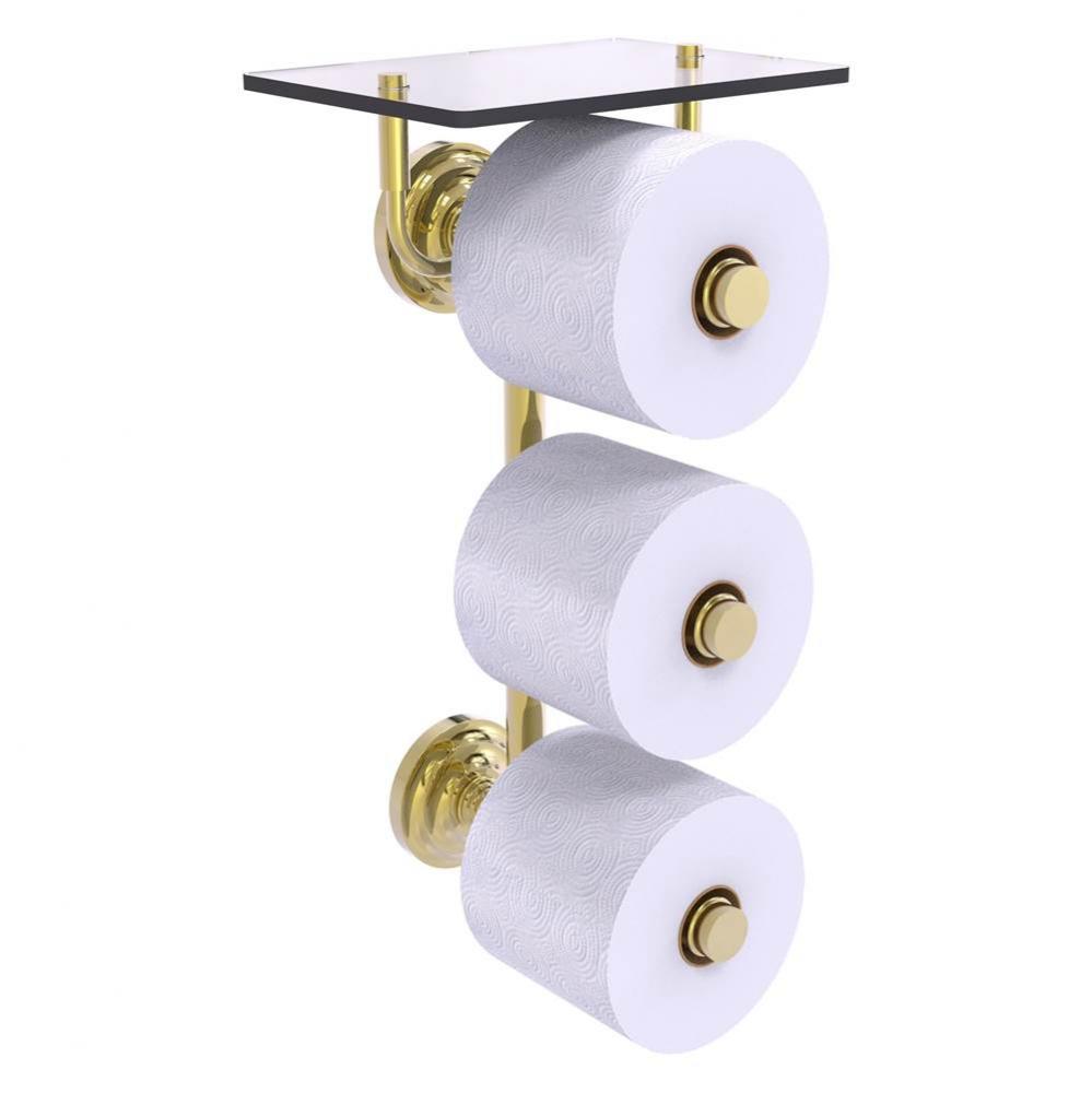 Que New Collection 3 Roll Toilet Paper Holder with Glass Shelf - Unlacquered Brass
