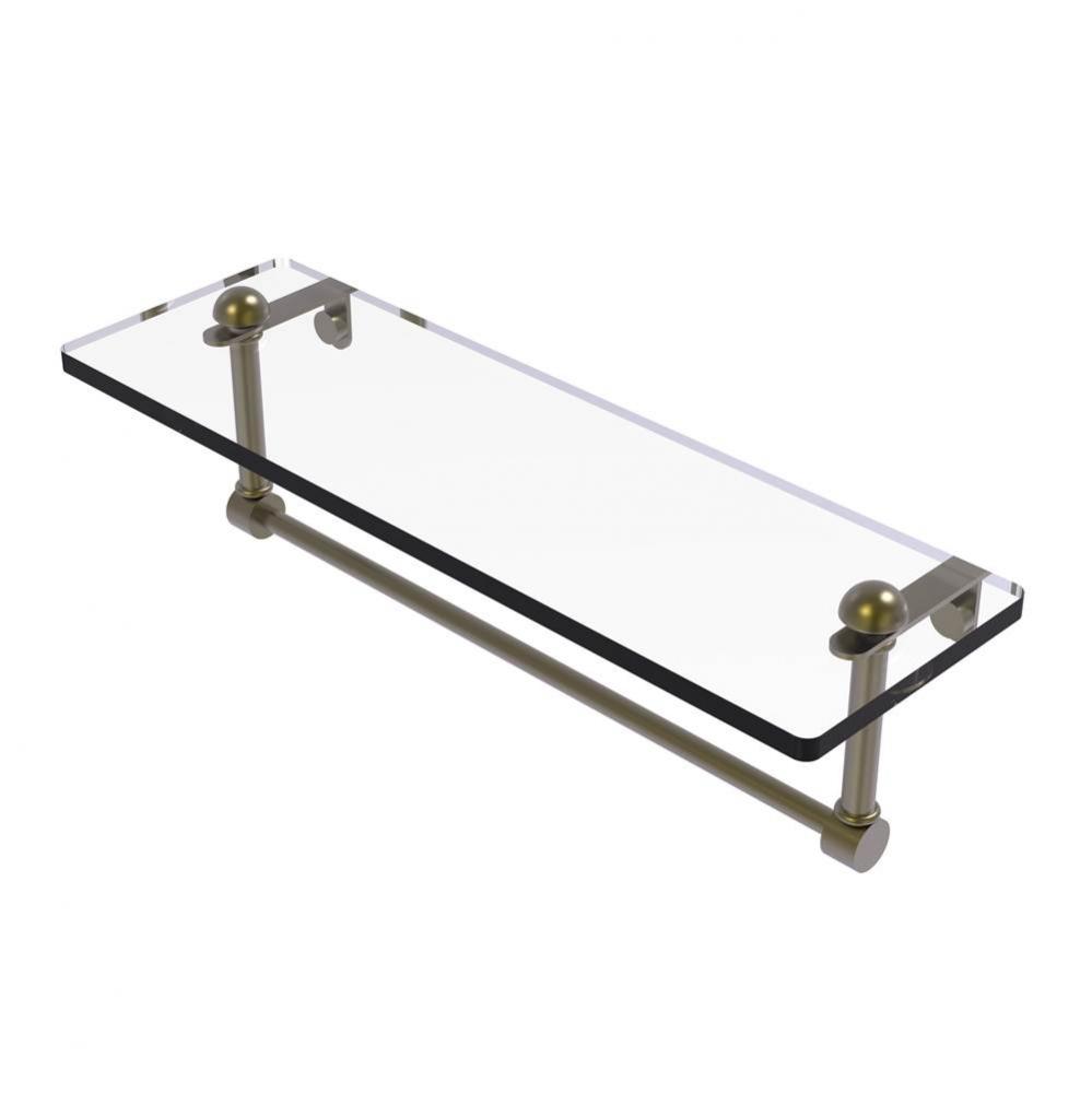16 Inch Glass Vanity Shelf with Integrated Towel Bar