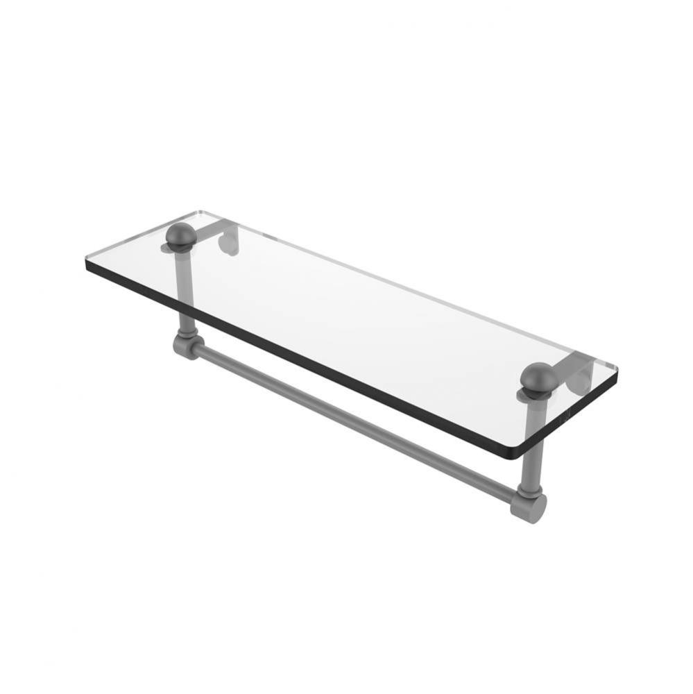 16 Inch Glass Vanity Shelf with Integrated Towel Bar