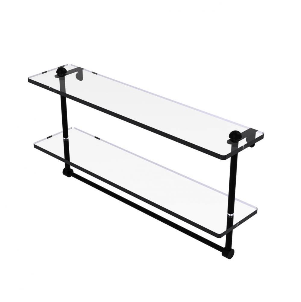 22 Inch Two Tiered Glass Shelf with Integrated Towel Bar