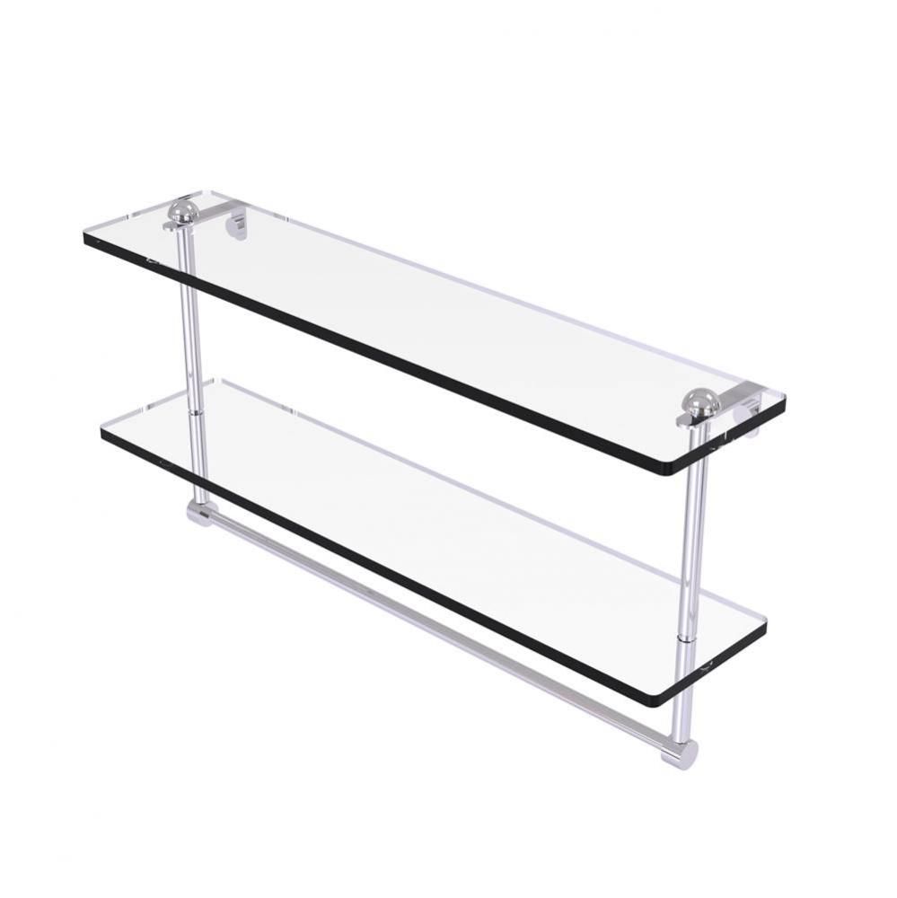 22 Inch Two Tiered Glass Shelf with Integrated Towel Bar