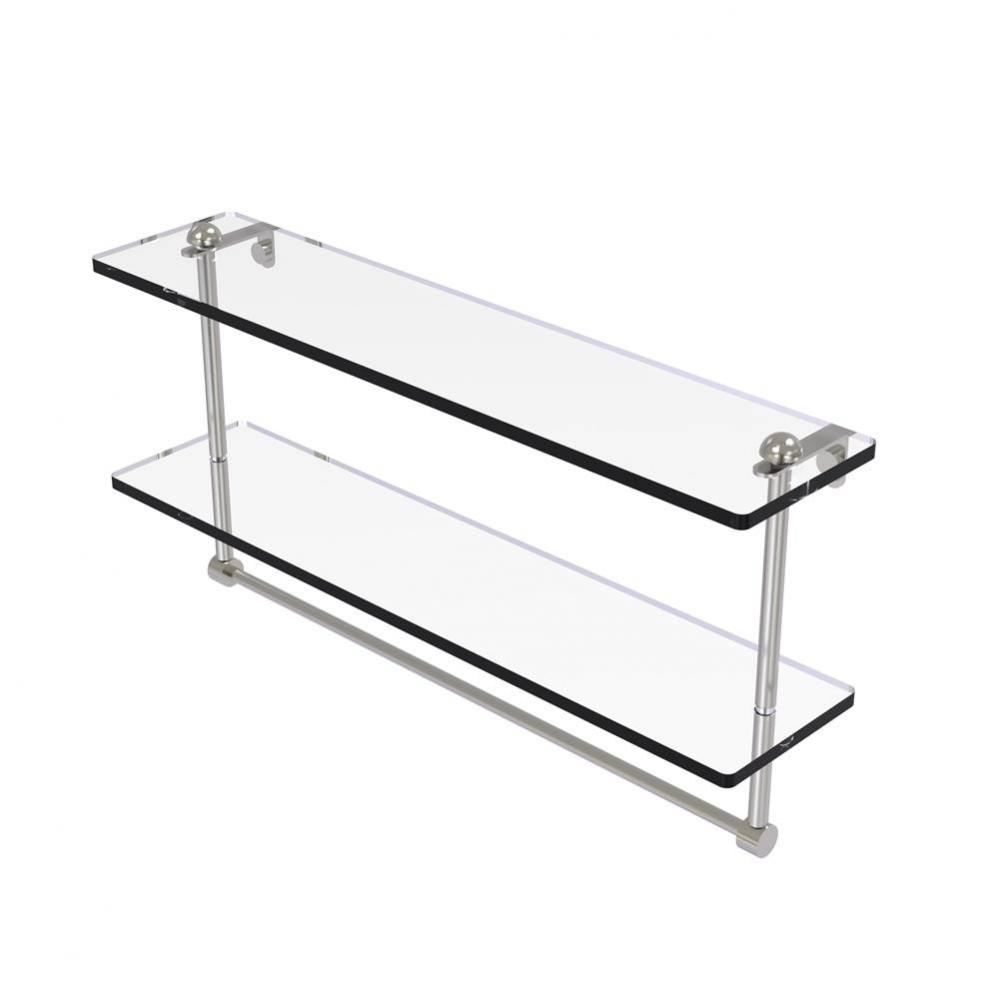 22 Inch Two Tiered Glass Shelf with Integrated Towel Bar