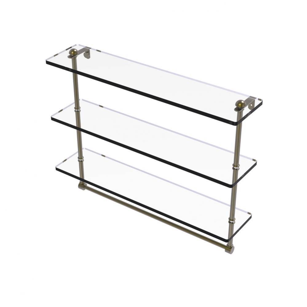 16 Inch Triple Tiered Glass Shelf with Integrated Towel Bar