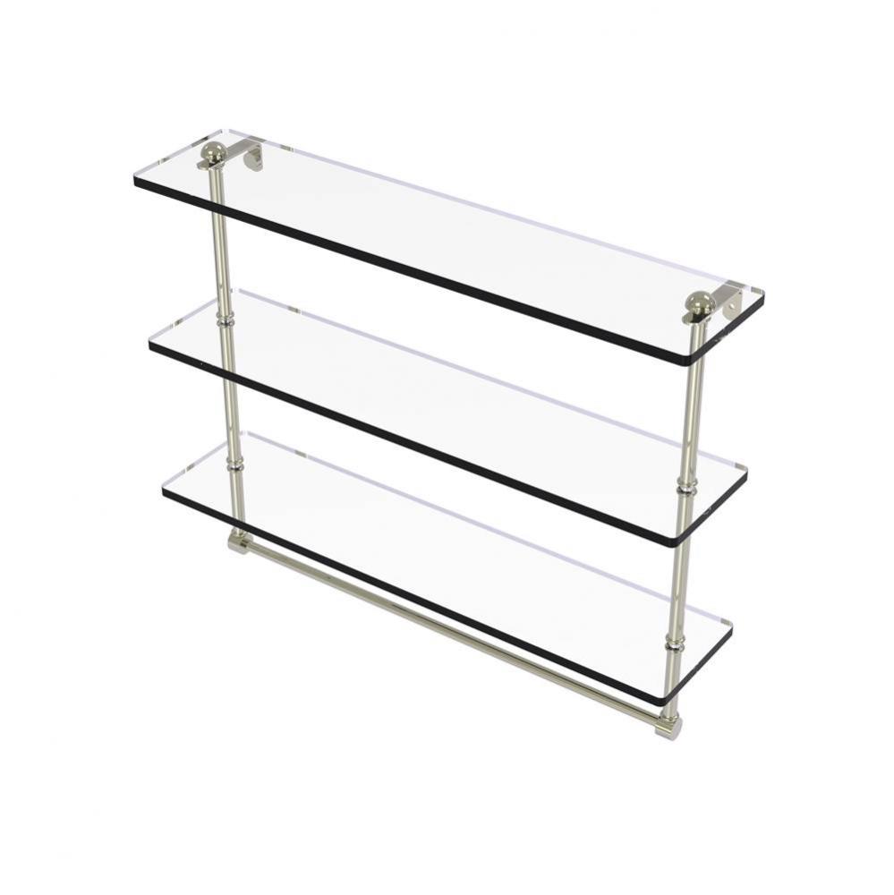 16 Inch Triple Tiered Glass Shelf with Integrated Towel Bar