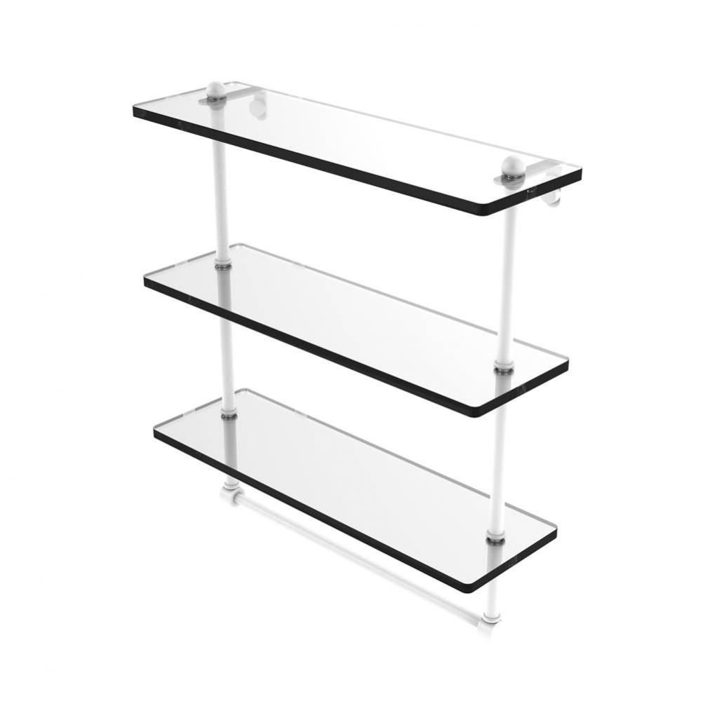 16 Inch Triple Tiered Glass Shelf with Integrated Towel Bar