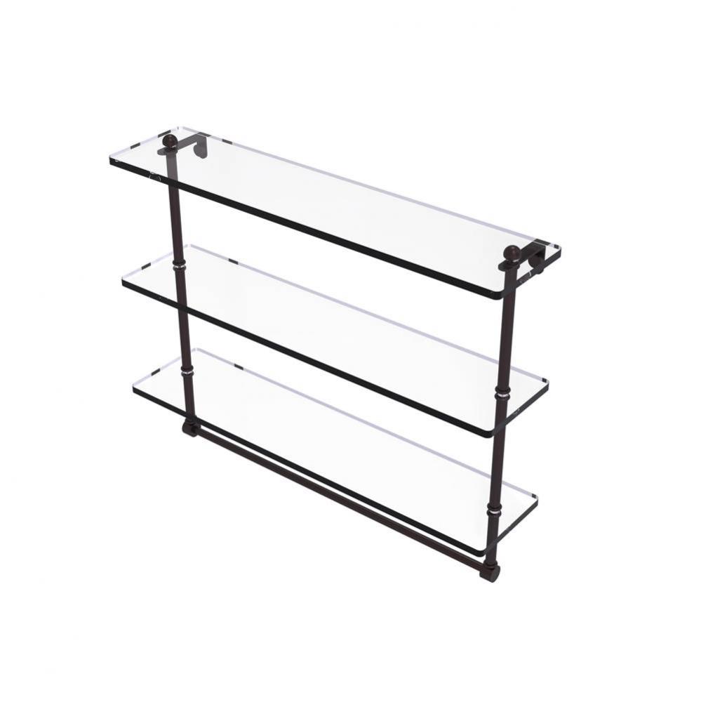22 Inch Triple Tiered Glass Shelf with Integrated Towel Bar