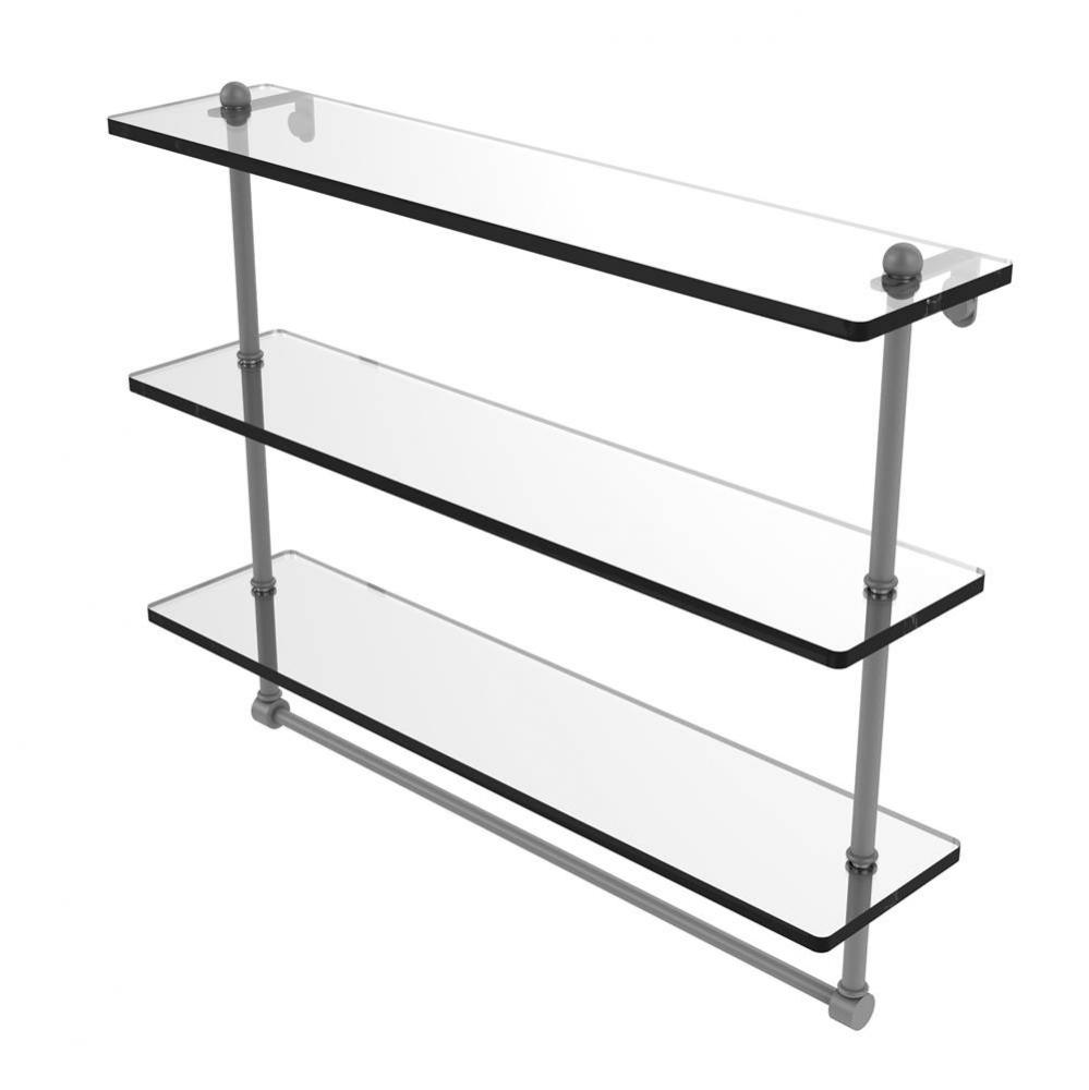 22 Inch Triple Tiered Glass Shelf with Integrated Towel Bar